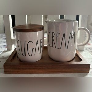 Rae Dunn Cream and Sugar Set with Wooden Tray